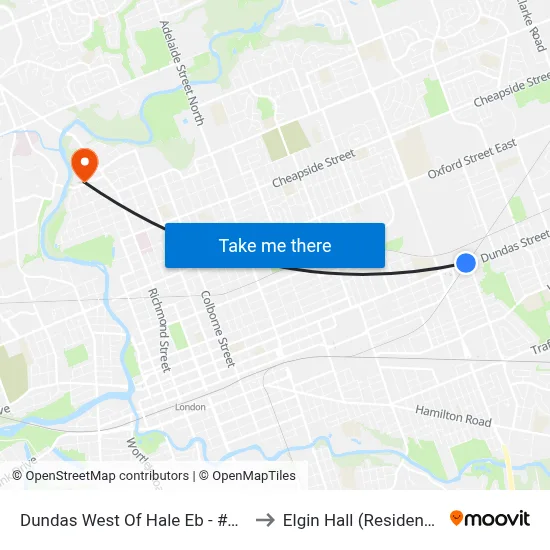 Dundas West Of Hale Eb - #573 to Elgin Hall (Residence) map