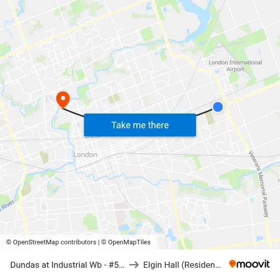 Dundas at Industrial Wb - #581 to Elgin Hall (Residence) map