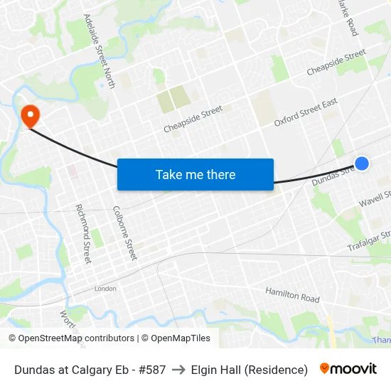 Dundas at Calgary Eb - #587 to Elgin Hall (Residence) map
