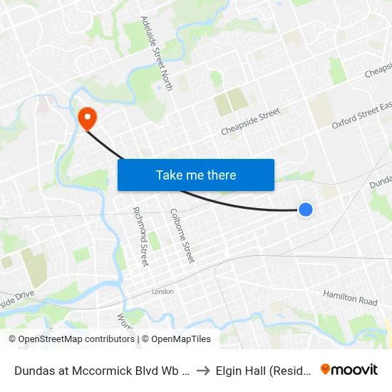 Dundas at Mccormick Blvd Wb - #2219 to Elgin Hall (Residence) map