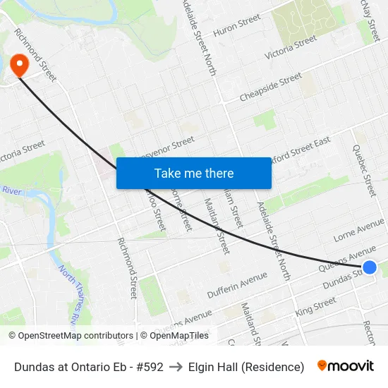 Dundas at Ontario Eb - #592 to Elgin Hall (Residence) map