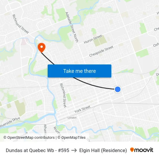 Dundas at Quebec Wb - #595 to Elgin Hall (Residence) map