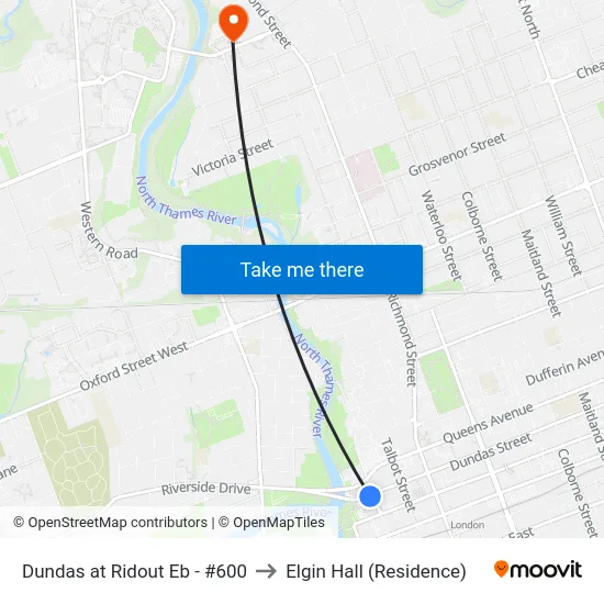 Dundas at Ridout Eb - #600 to Elgin Hall (Residence) map