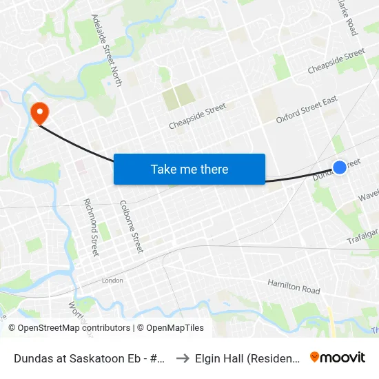 Dundas at Saskatoon Eb - #602 to Elgin Hall (Residence) map