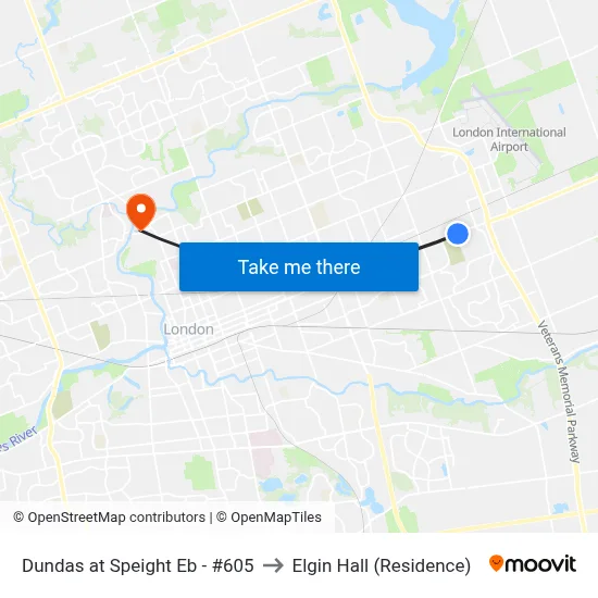 Dundas at Speight Eb - #605 to Elgin Hall (Residence) map