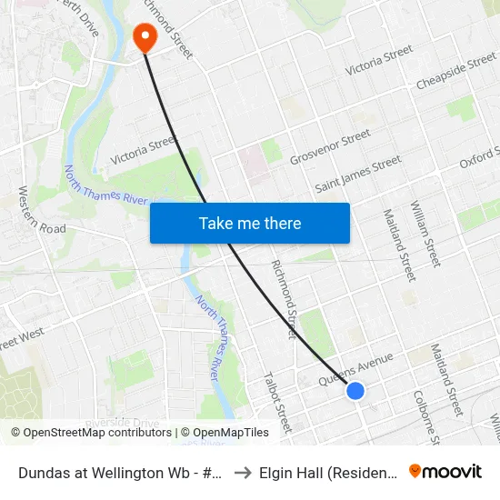 Dundas at Wellington Wb - #620 to Elgin Hall (Residence) map