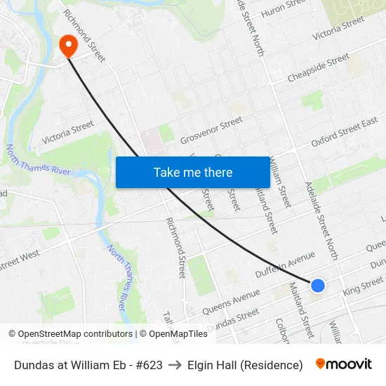 Dundas at William Eb - #623 to Elgin Hall (Residence) map