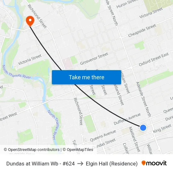 Dundas at William Wb - #624 to Elgin Hall (Residence) map