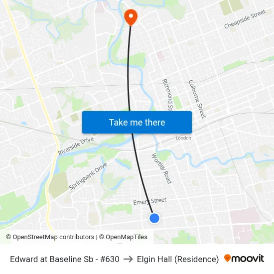 Edward at Baseline Sb - #630 to Elgin Hall (Residence) map