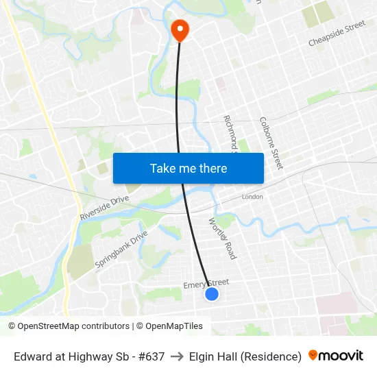 Edward at Highway Sb - #637 to Elgin Hall (Residence) map