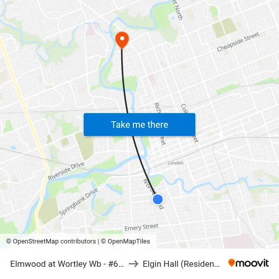 Elmwood at Wortley Wb - #643 to Elgin Hall (Residence) map