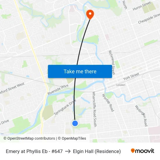 Emery at Phyllis Eb - #647 to Elgin Hall (Residence) map