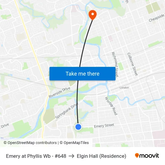 Emery at Phyllis Wb - #648 to Elgin Hall (Residence) map