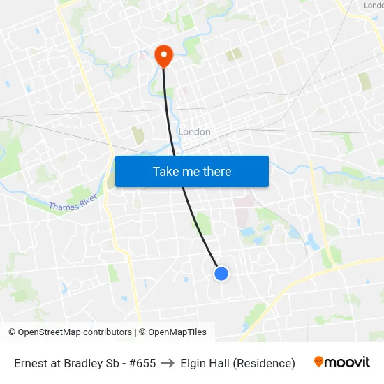 Ernest at Bradley Sb - #655 to Elgin Hall (Residence) map