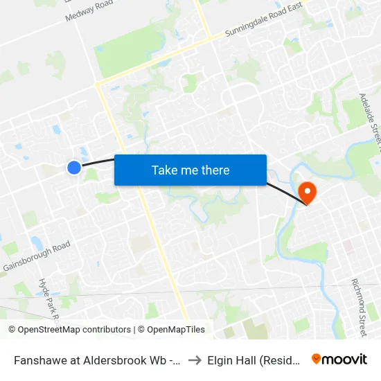 Fanshawe at Aldersbrook Wb - #2511 to Elgin Hall (Residence) map
