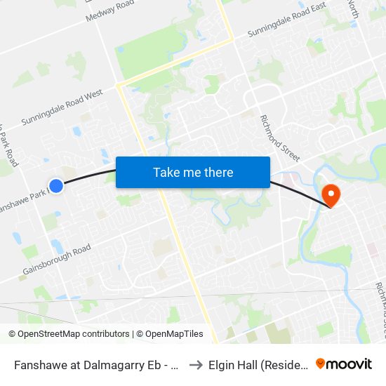 Fanshawe at Dalmagarry Eb - #2614 to Elgin Hall (Residence) map