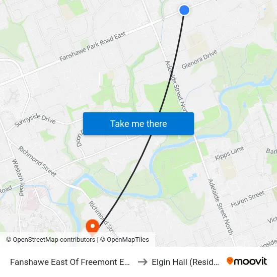 Fanshawe East Of Freemont Eb - #688 to Elgin Hall (Residence) map
