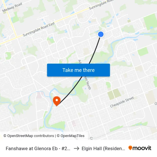 Fanshawe at Glenora Eb - #2469 to Elgin Hall (Residence) map