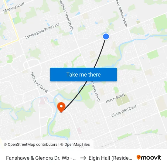Fanshawe & Glenora Dr. Wb - #694 to Elgin Hall (Residence) map
