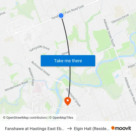 Fanshawe at Hastings East Eb - #695 to Elgin Hall (Residence) map