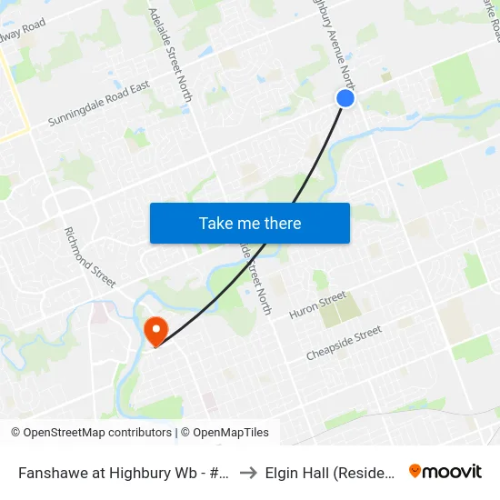Fanshawe at Highbury Wb - #2704 to Elgin Hall (Residence) map