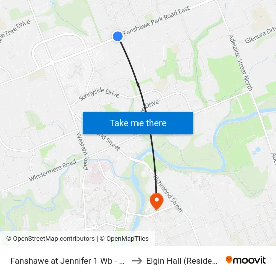 Fanshawe at Jennifer 1 Wb - #699 to Elgin Hall (Residence) map