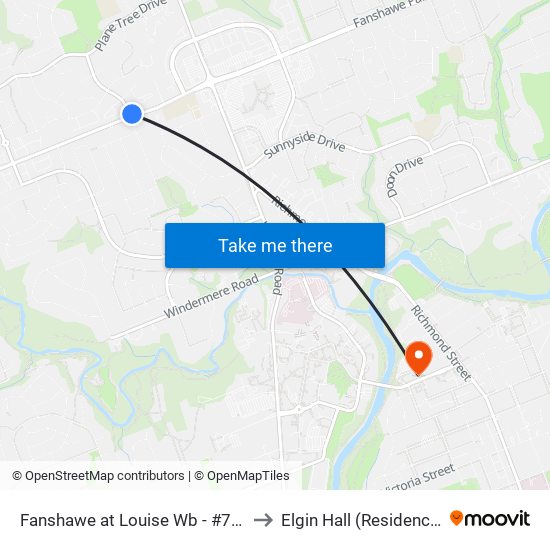 Fanshawe at Louise Wb - #702 to Elgin Hall (Residence) map