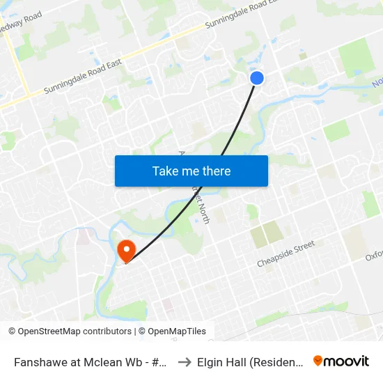 Fanshawe at Mclean Wb - #703 to Elgin Hall (Residence) map