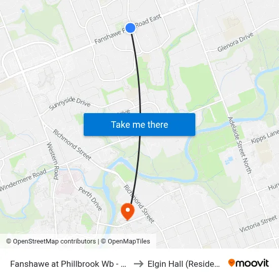 Fanshawe at Phillbrook Wb - #708 to Elgin Hall (Residence) map