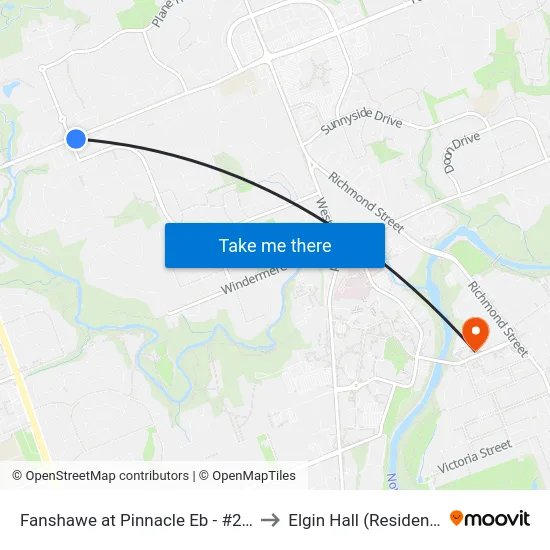 Fanshawe at Pinnacle Eb - #2514 to Elgin Hall (Residence) map