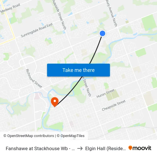 Fanshawe at Stackhouse Wb - #2734 to Elgin Hall (Residence) map