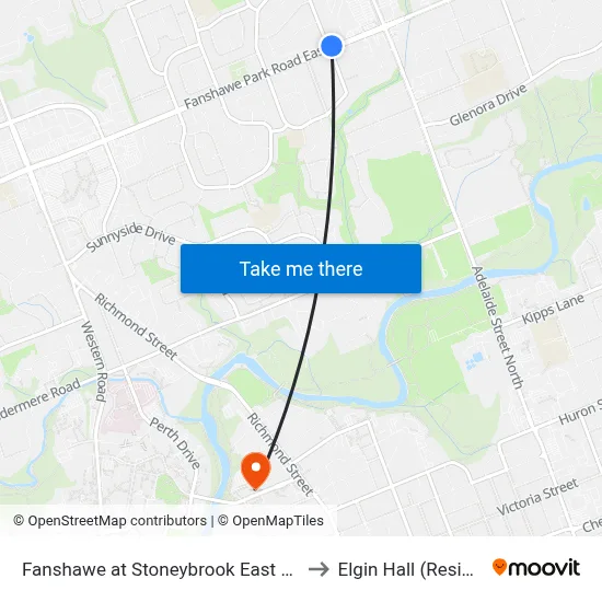 Fanshawe at Stoneybrook East Wb - #712 to Elgin Hall (Residence) map