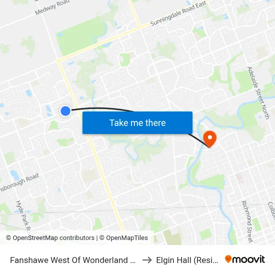 Fanshawe West Of Wonderland Wb - #2756 to Elgin Hall (Residence) map