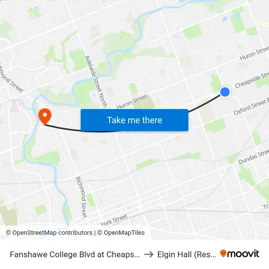 Fanshawe College Blvd at Cheapside Nb - #2228 to Elgin Hall (Residence) map