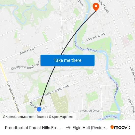 Proudfoot at Forest Hills Eb - #2341 to Elgin Hall (Residence) map
