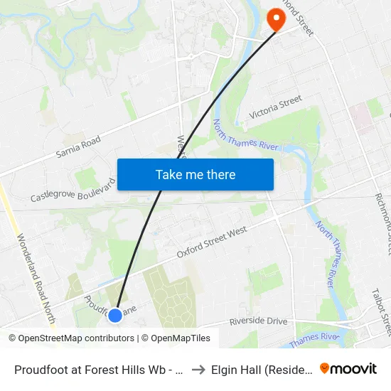 Proudfoot at Forest Hills Wb - #2342 to Elgin Hall (Residence) map