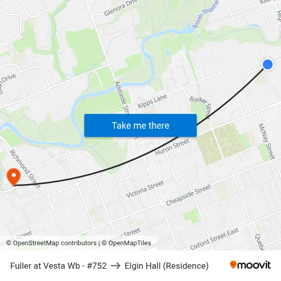 Fuller at Vesta Wb - #752 to Elgin Hall (Residence) map