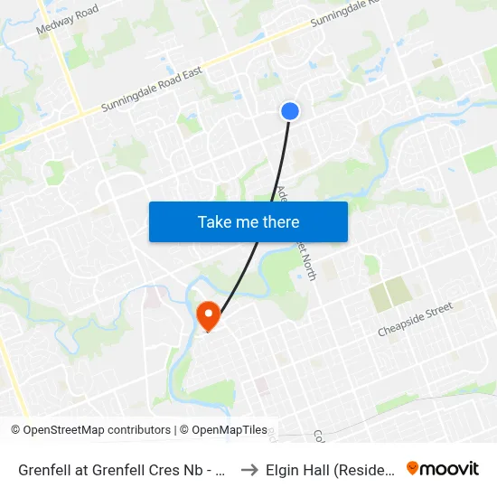 Grenfell at Grenfell Cres Nb - #2705 to Elgin Hall (Residence) map