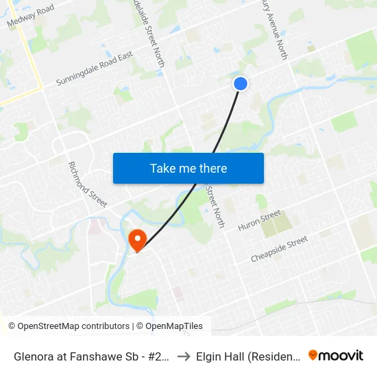 Glenora at Fanshawe Sb - #2839 to Elgin Hall (Residence) map