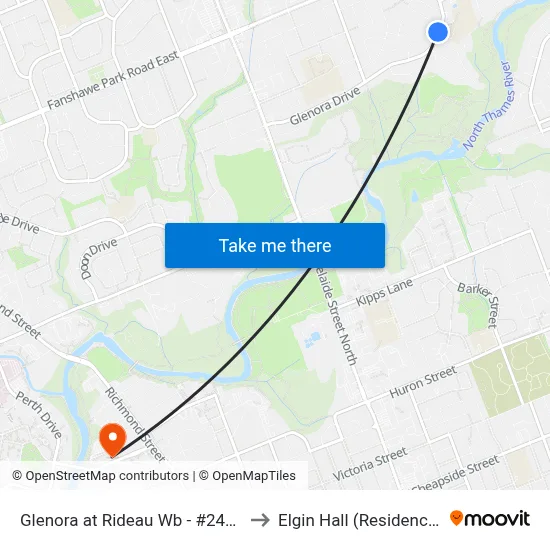Glenora at Rideau Wb - #2475 to Elgin Hall (Residence) map