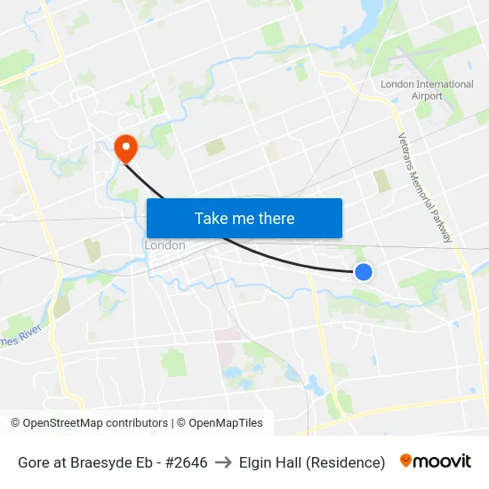 Gore at Braesyde Eb - #2646 to Elgin Hall (Residence) map