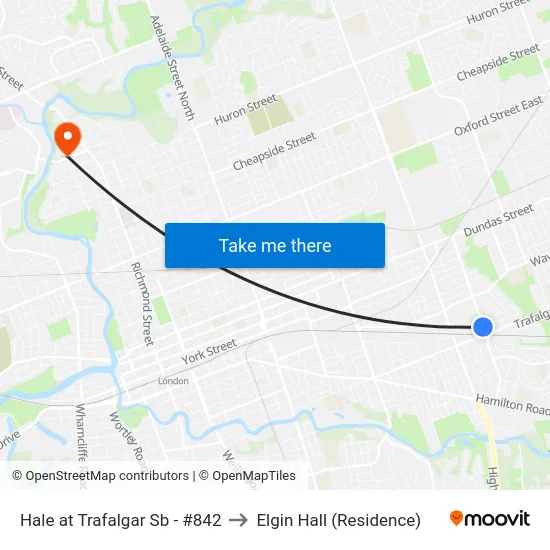 Hale at Trafalgar Sb - #842 to Elgin Hall (Residence) map