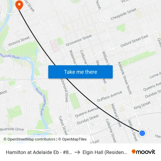 Hamilton at Adelaide Eb - #845 to Elgin Hall (Residence) map