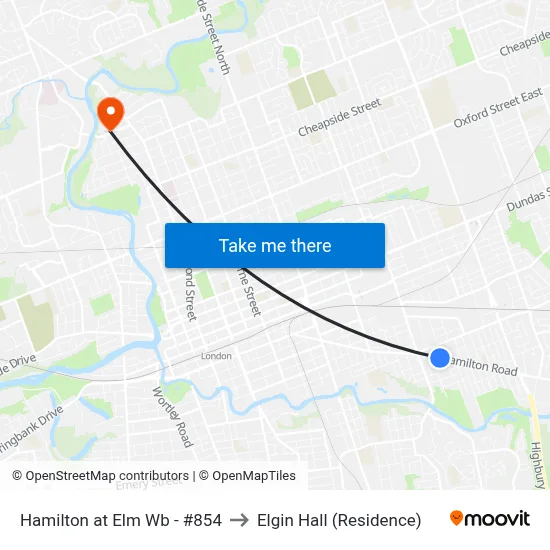 Hamilton at Elm Wb - #854 to Elgin Hall (Residence) map
