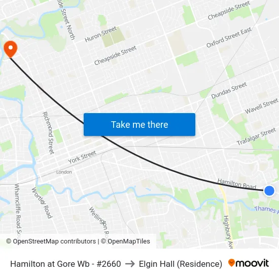 Hamilton at Gore Wb - #2660 to Elgin Hall (Residence) map