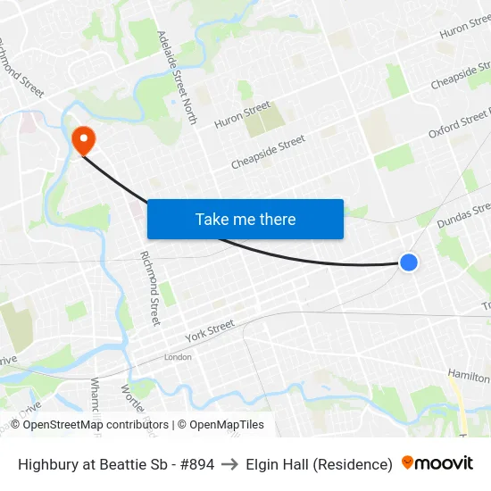 Highbury at Beattie Sb - #894 to Elgin Hall (Residence) map