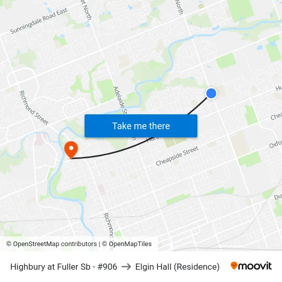 Highbury at Fuller Sb - #906 to Elgin Hall (Residence) map