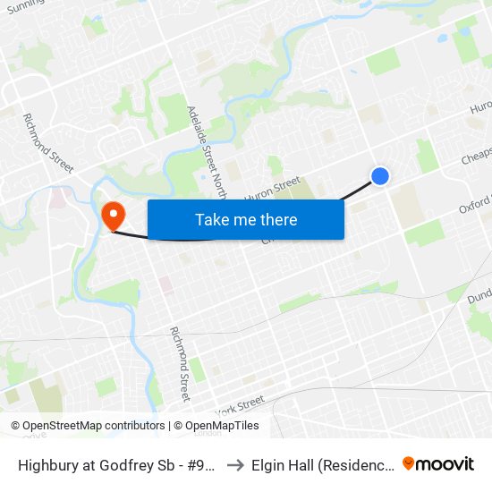 Highbury at Godfrey Sb - #908 to Elgin Hall (Residence) map