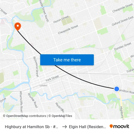 Highbury at Hamilton Sb - #910 to Elgin Hall (Residence) map