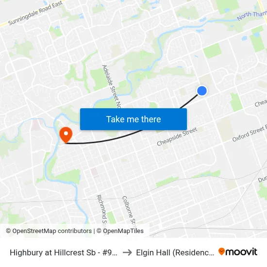 Highbury at Hillcrest Sb - #912 to Elgin Hall (Residence) map